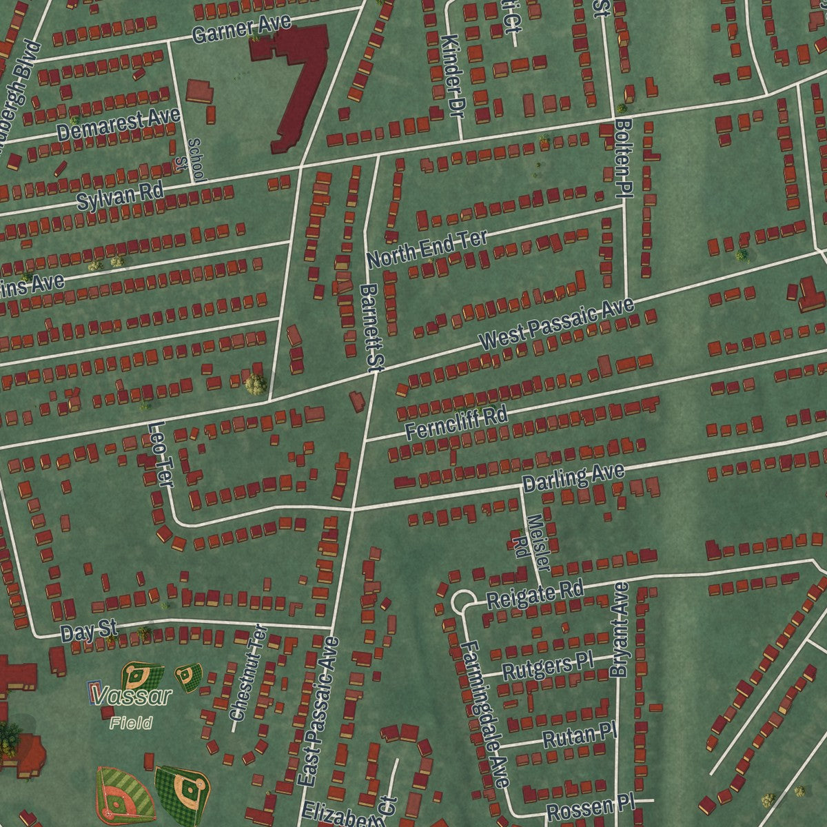 Second close-up of the map of Brookdale, New Jersey print showing more streets and buildings