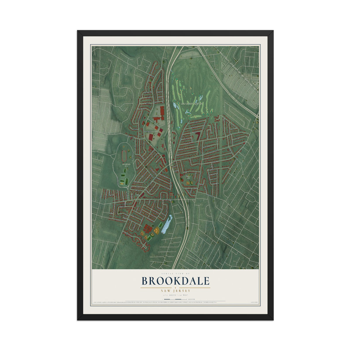 Map of Brookdale, New Jersey, 12 x 18 inch print in a black wood frame