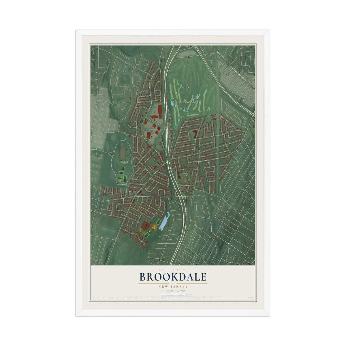 Map of Brookdale, New Jersey, 12 x 18 inch print in a white wood frame