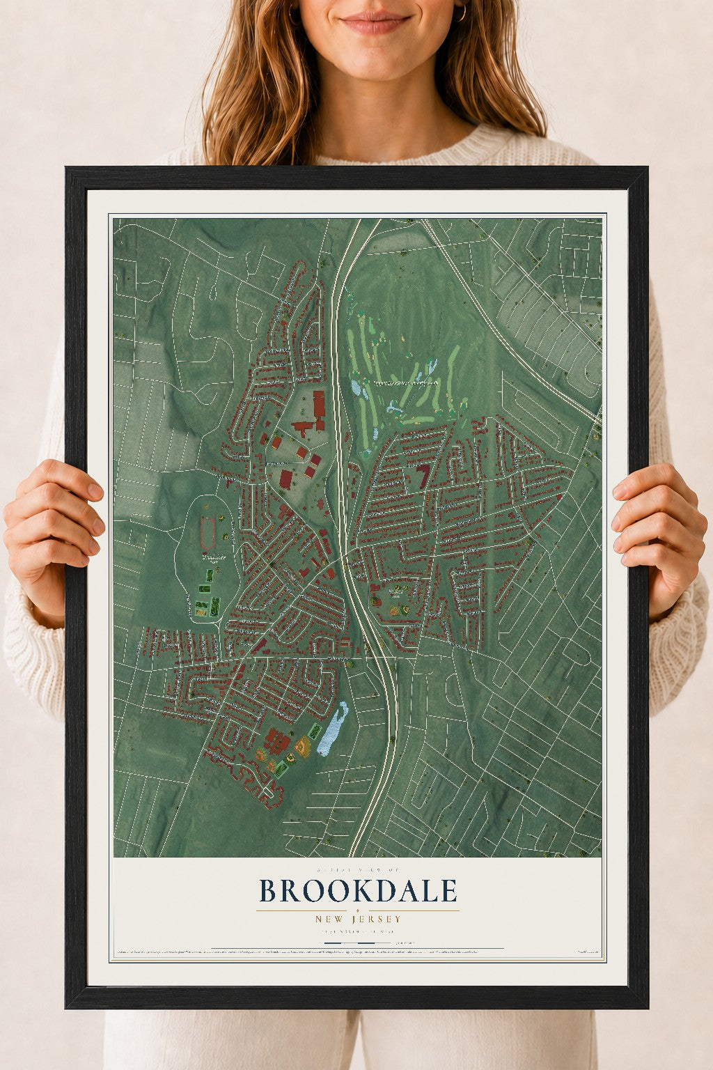 Map of Brookdale, New Jersey, 18 x 24 inch print in a black wood frame