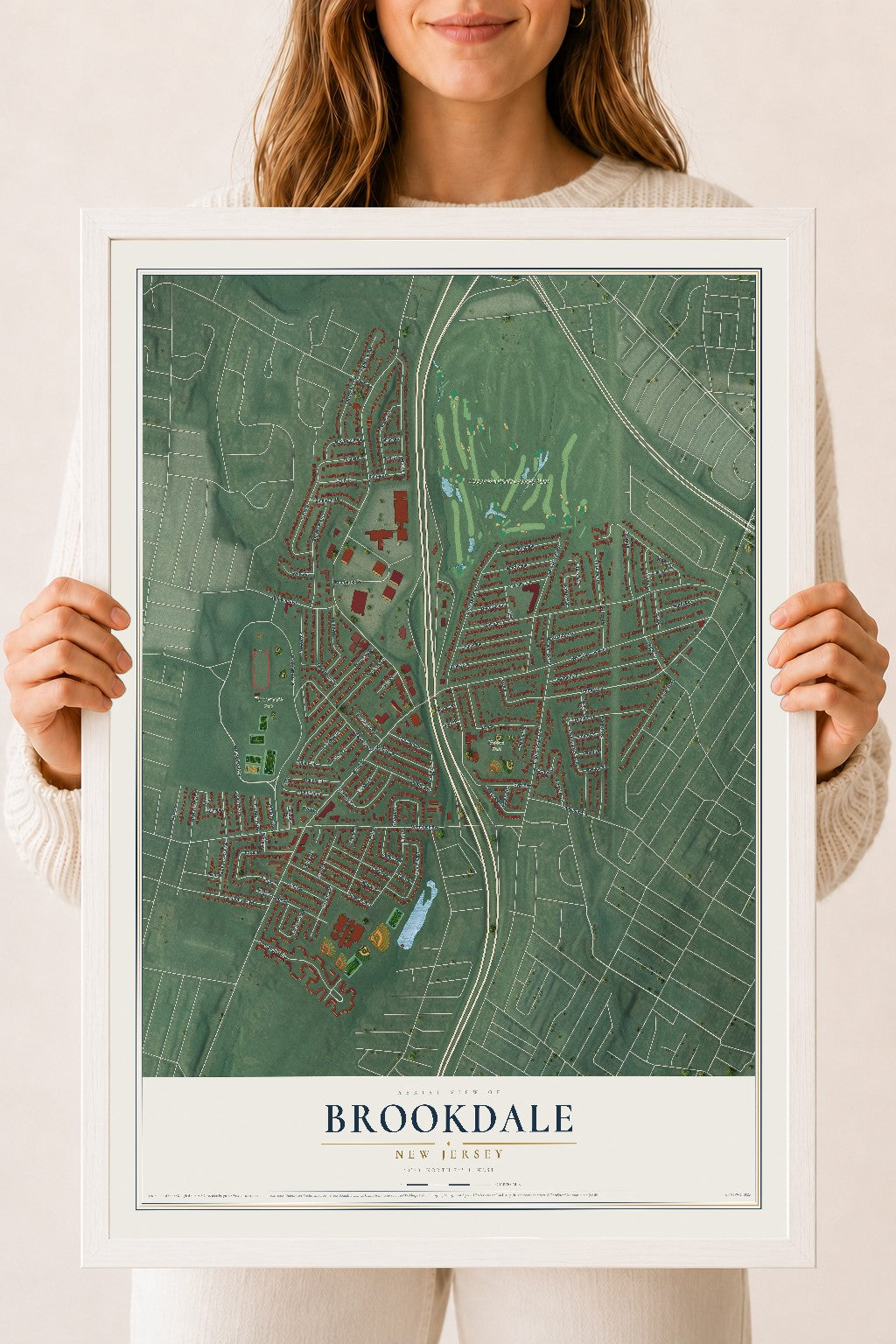Map of Brookdale, New Jersey, 18 x 24 inch print in a white wood frame