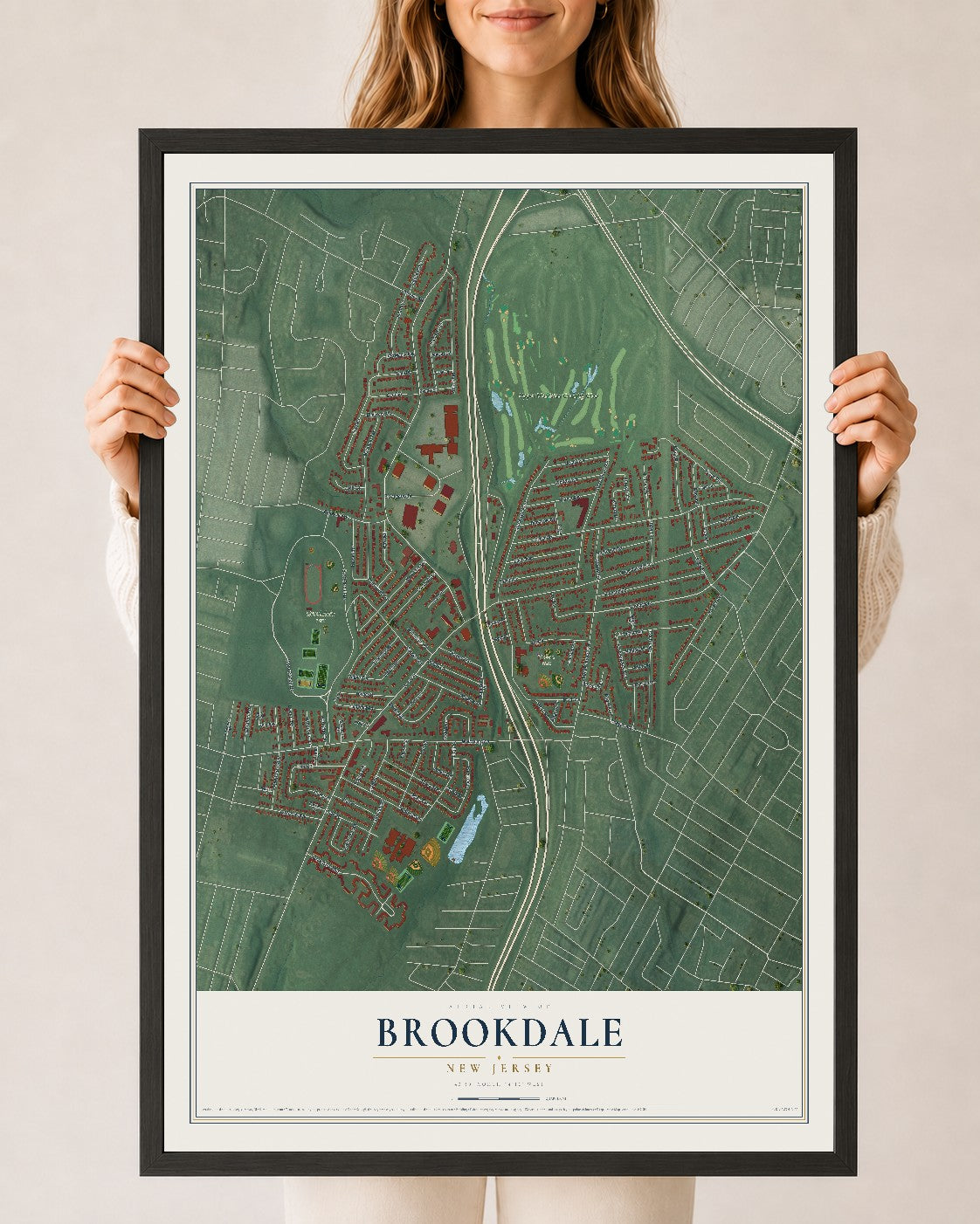 Map of Brookdale, New Jersey, 24 x 36 inch print in a black wood frame