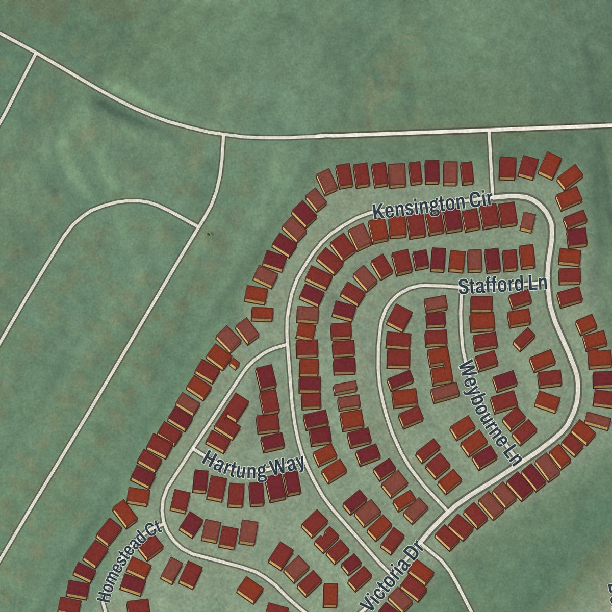 Close-up of the map of Brookfield, New Jersey print showing street and building detail