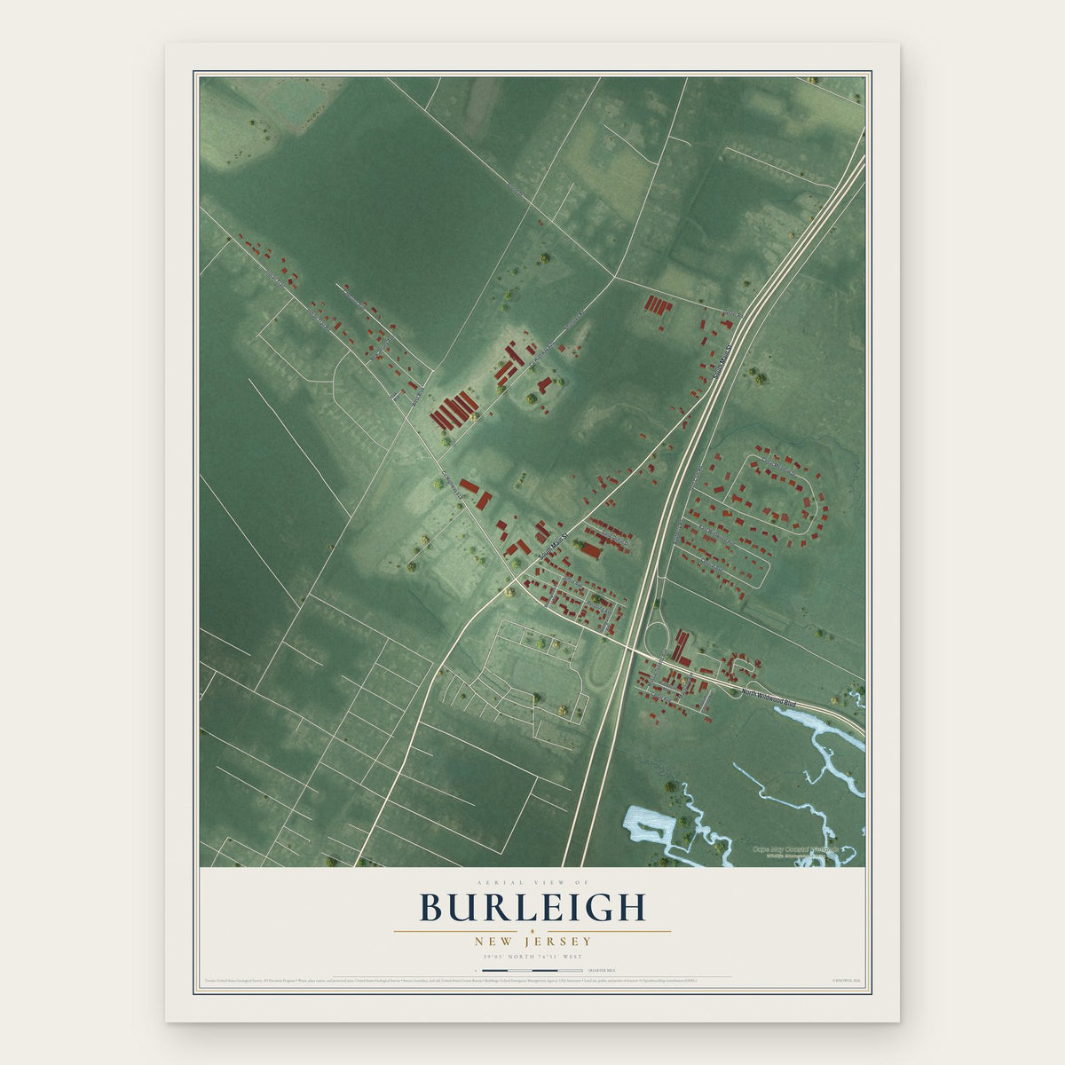 Burleigh, New Jersey map print, the full design