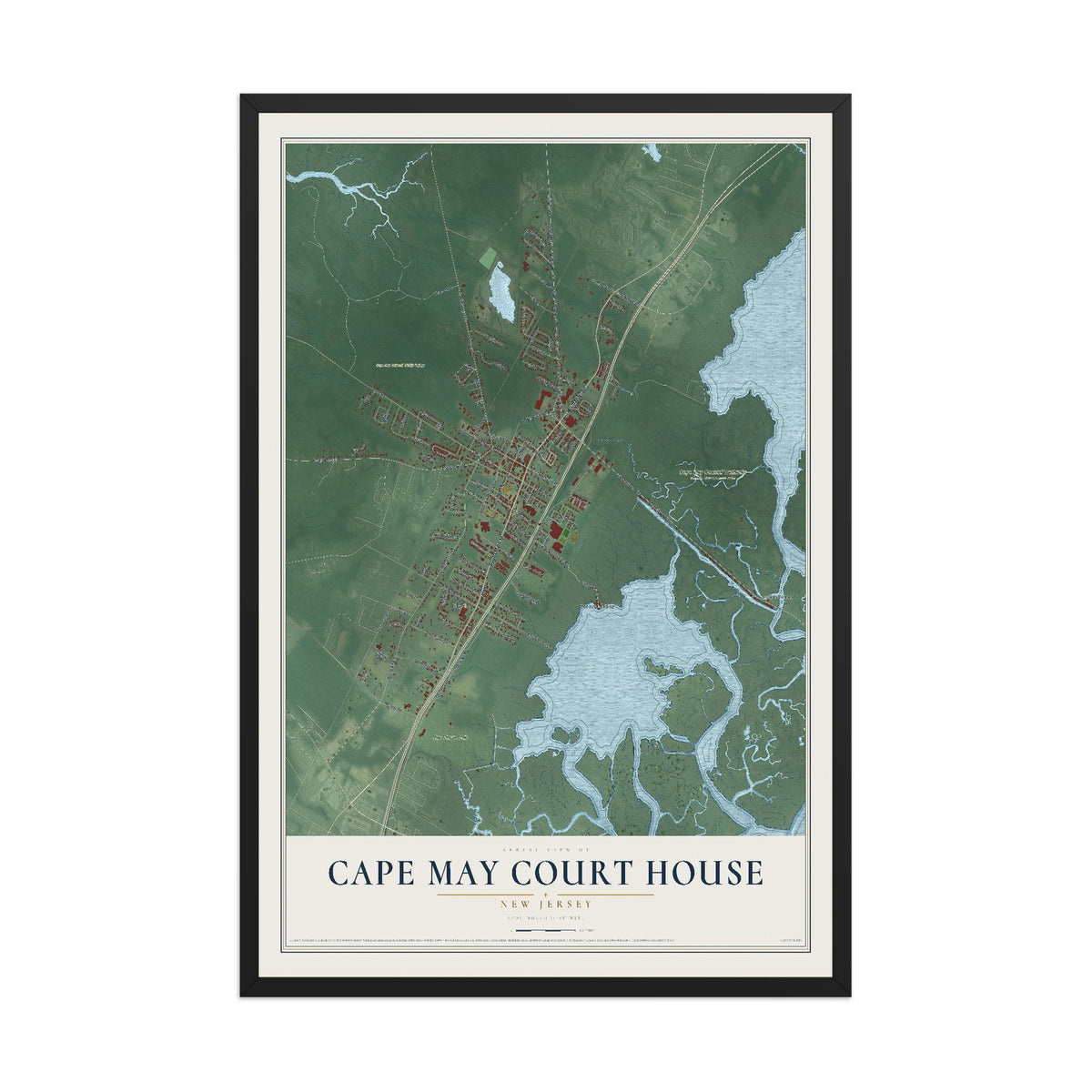 Cape May Court House, New Jersey map print, 12" x 18" W/ Black Ayous Wood Frame mockup