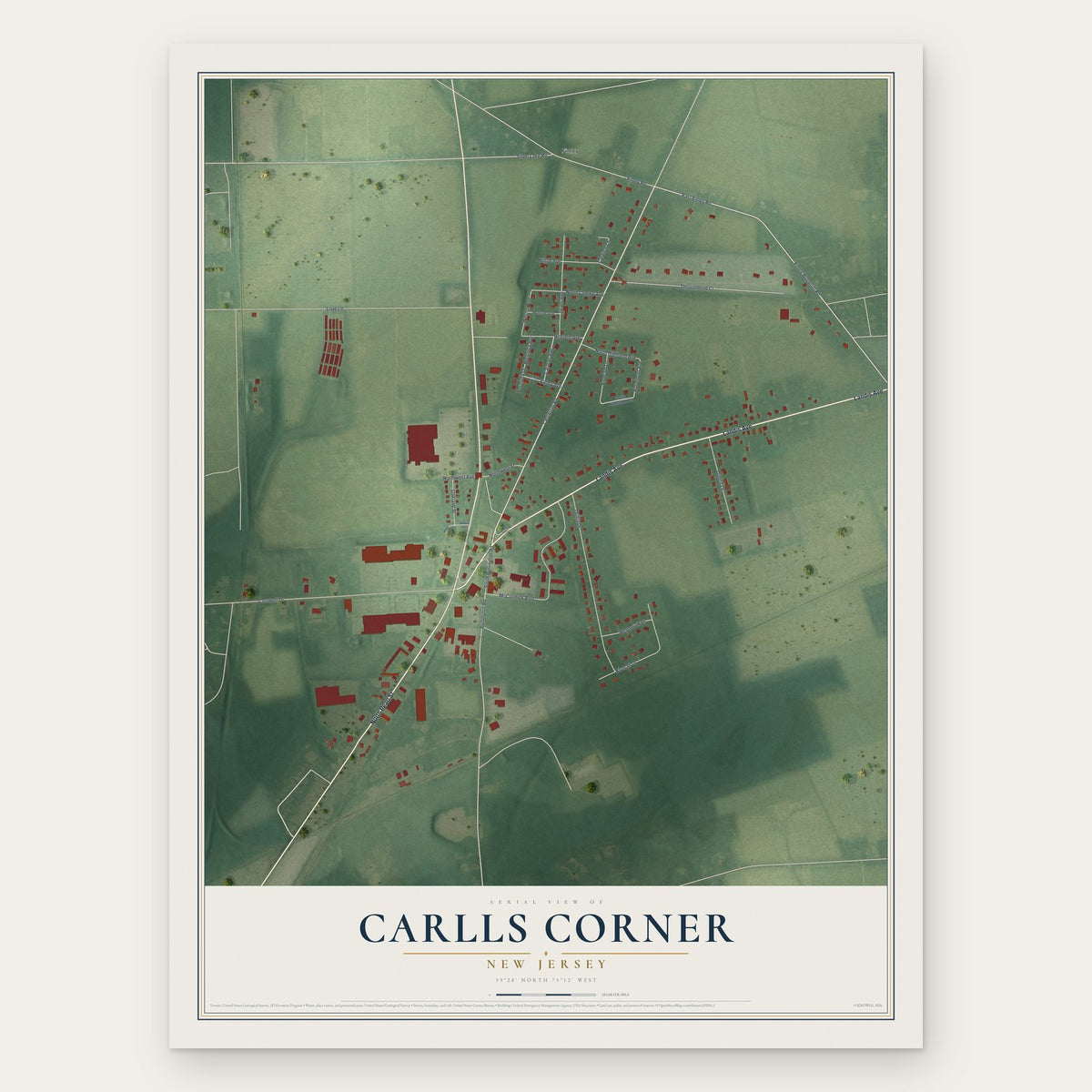 Carlls Corner, New Jersey map print, the full design