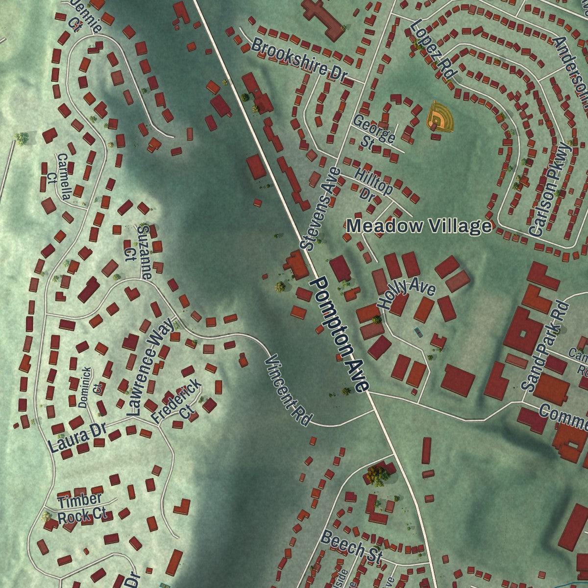 Close-up 2 of the Cedar Grove, New Jersey map artwork