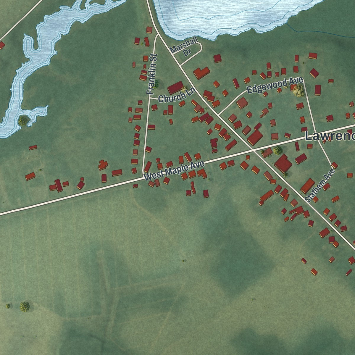 Close-up of the map of Cedarville, New Jersey print showing street and building detail