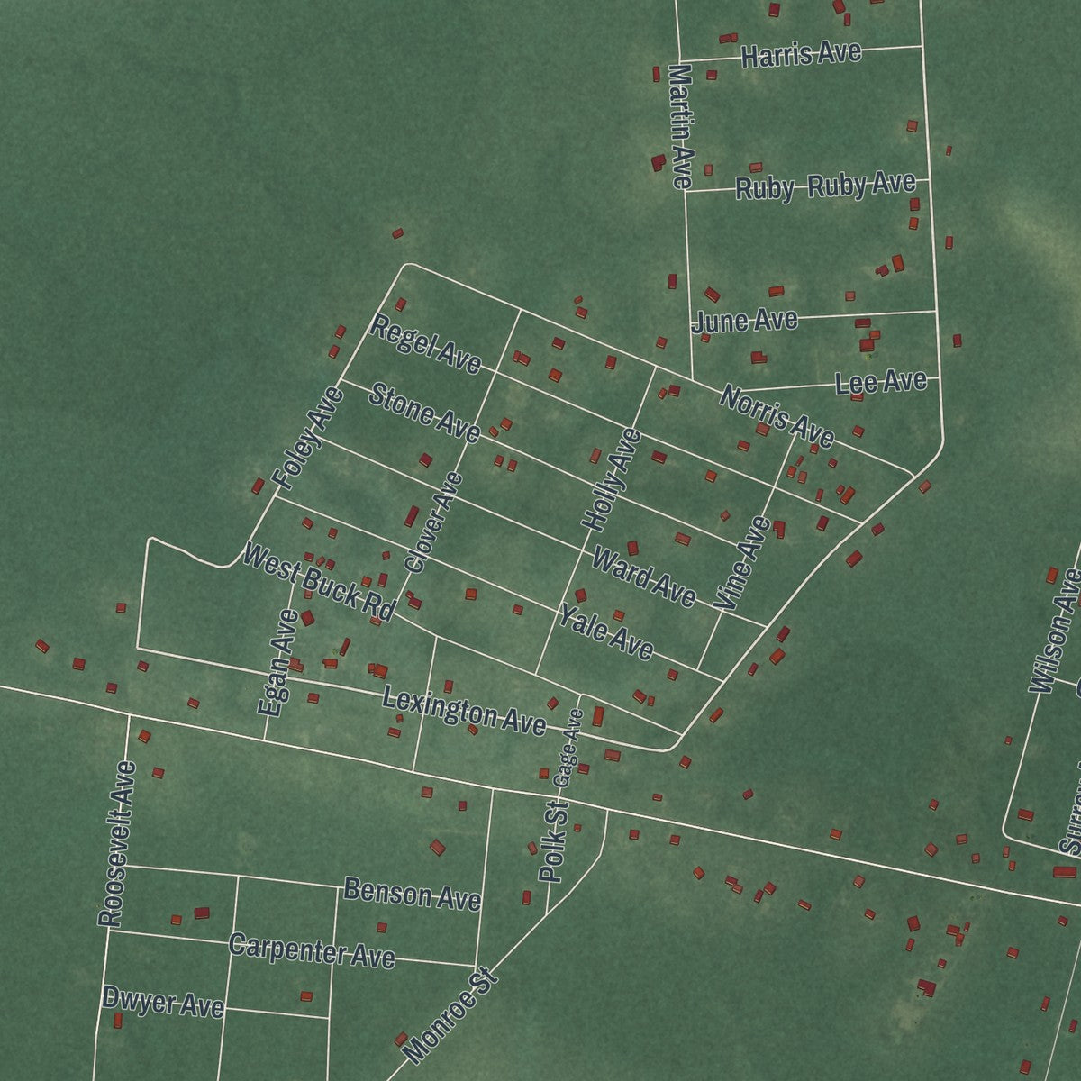 Close-up of the map of Centre Grove, New Jersey print showing street and building detail