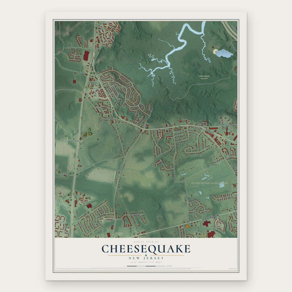 Cheesequake, New Jersey map print, the full design