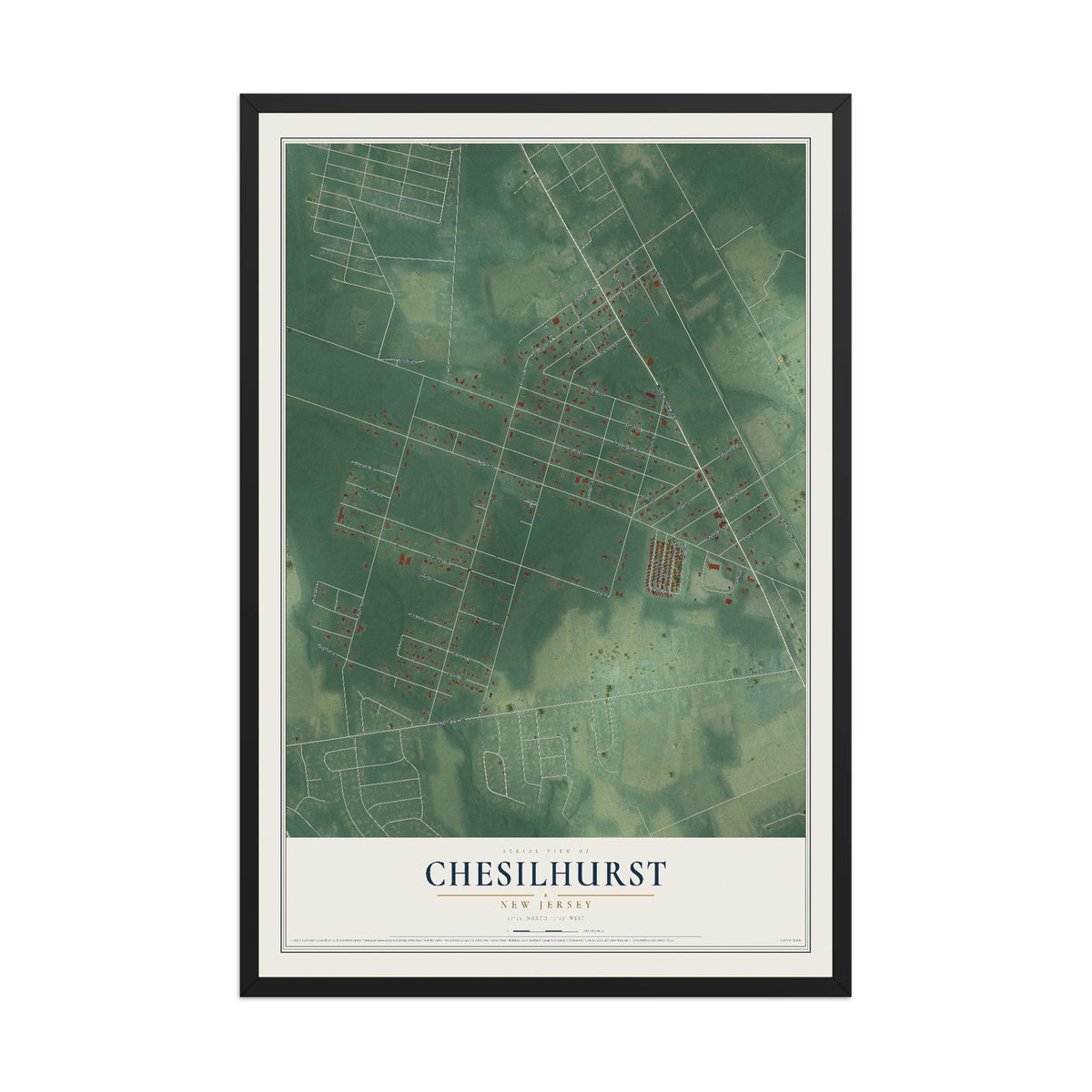 Chesilhurst, New Jersey map print, 12" x 18" W/ Black Ayous Wood Frame mockup