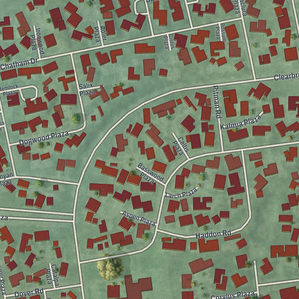 Close-up of the map of Clearbrook, New Jersey print showing street and building detail