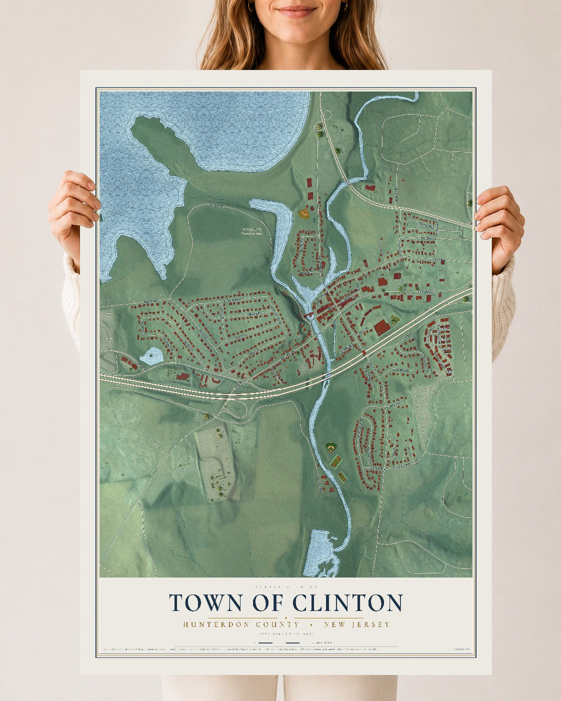 Town of Clinton, New Jersey map print, 24" x 36" Archival Matte Print mockup