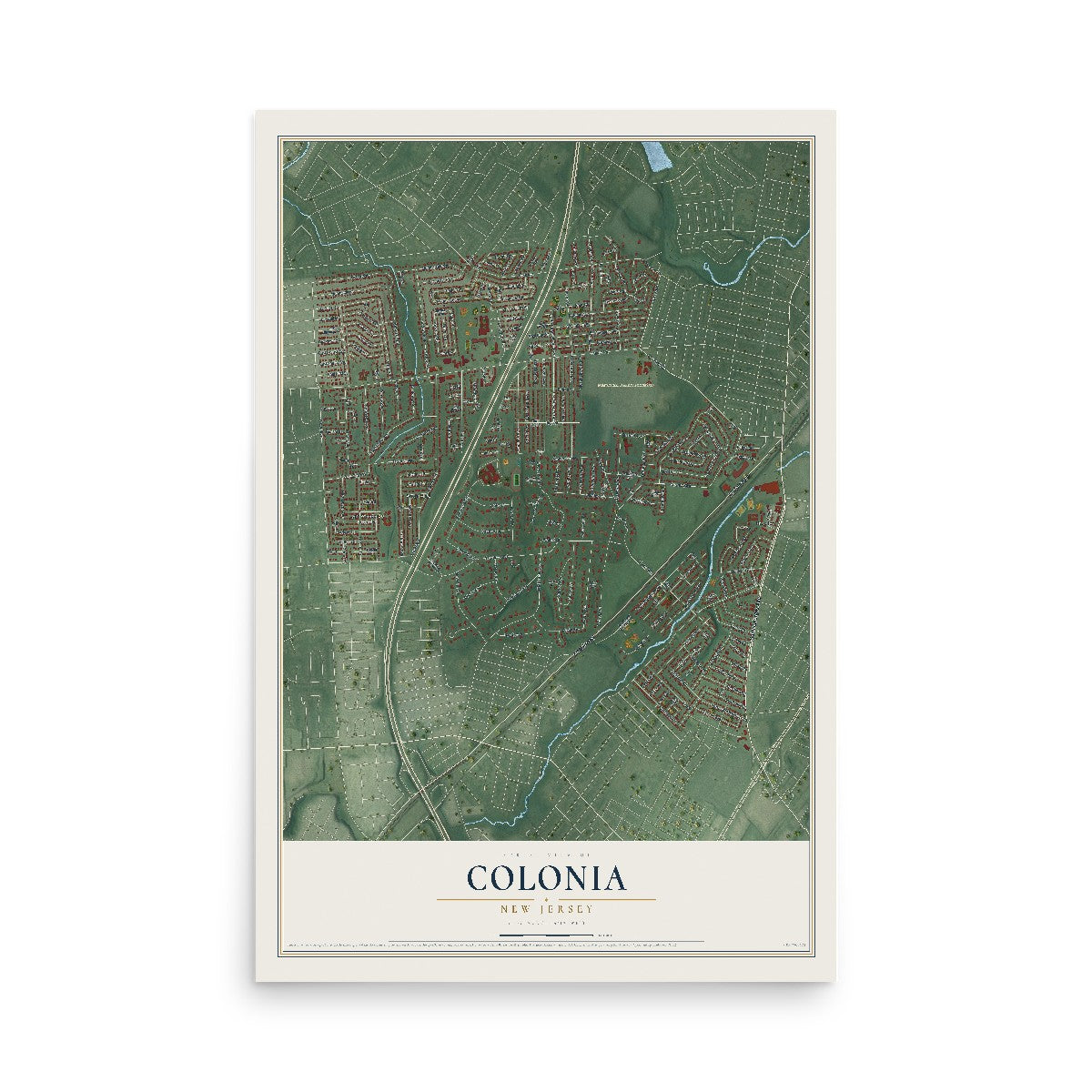 Colonia, New Jersey map print, 12" x 18" Archival Matte Print mockup