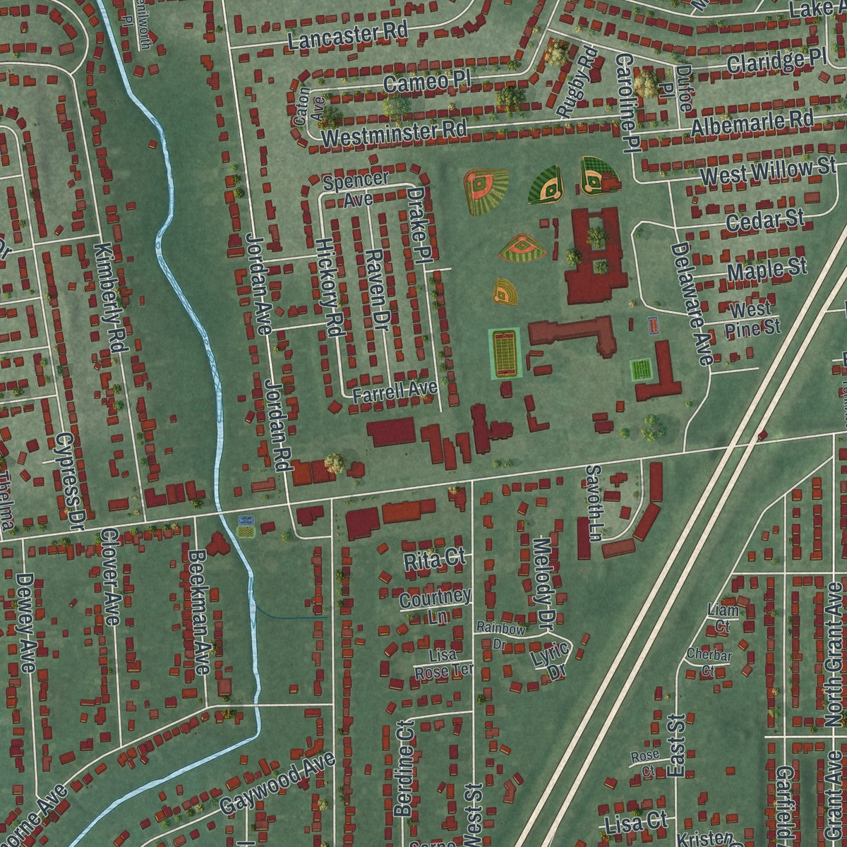 Close-up 1 of the Colonia, New Jersey map artwork