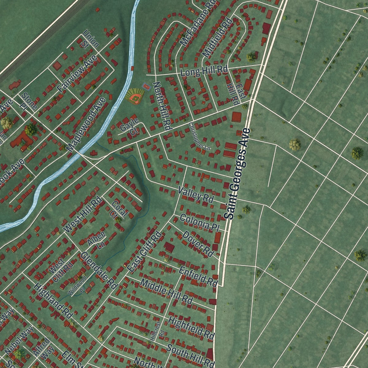 Close-up 2 of the Colonia, New Jersey map artwork