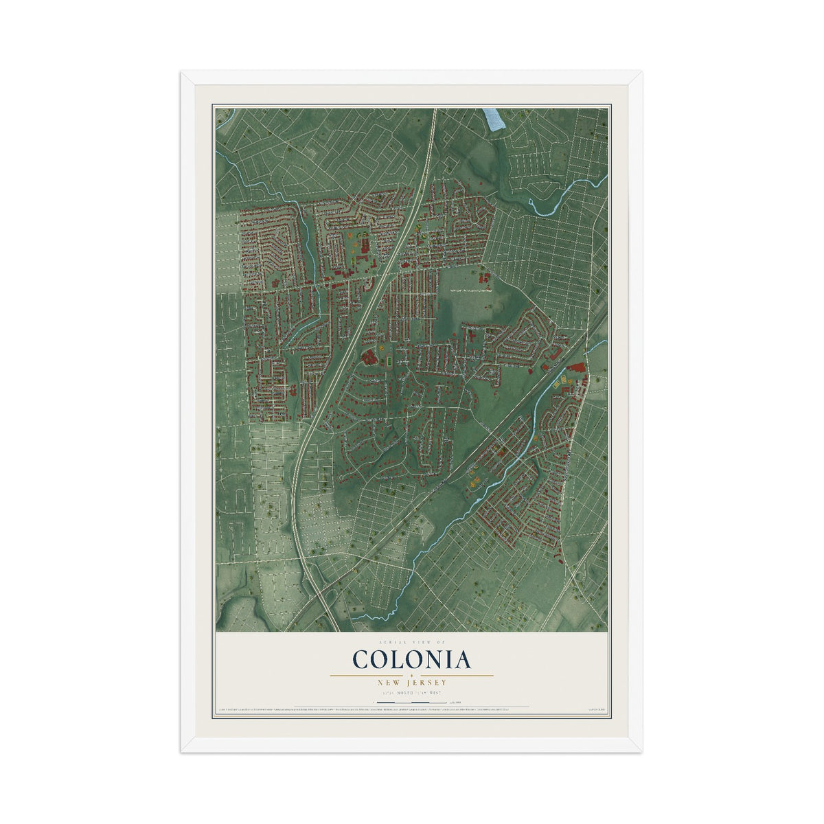 Colonia, New Jersey map print, 12" x 18" W/ White Ayous Wood Frame mockup