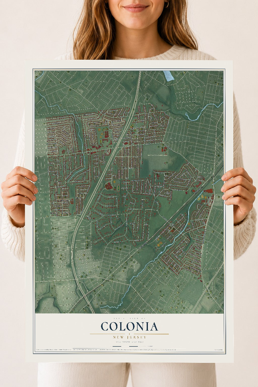 Colonia, New Jersey map print, 18" x 24" Archival Matte Print mockup