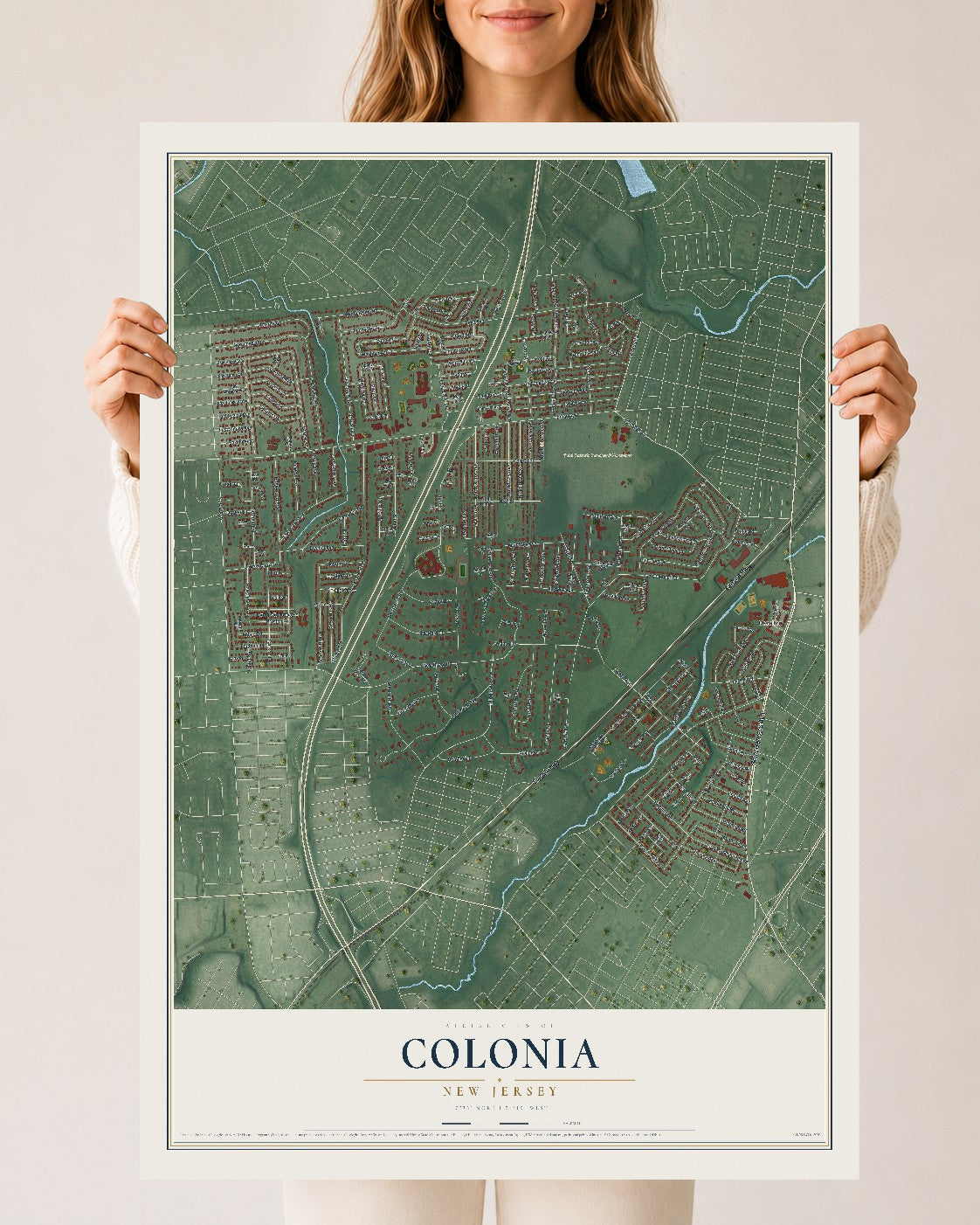 Colonia, New Jersey map print, 24" x 36" Archival Matte Print mockup