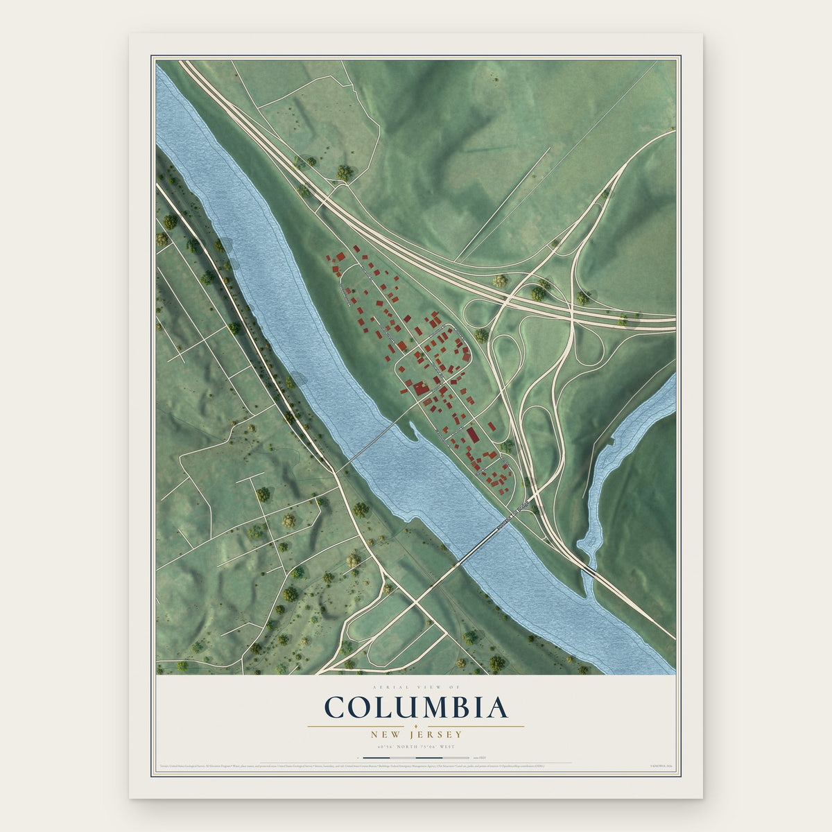 Columbia, New Jersey map print, the full design