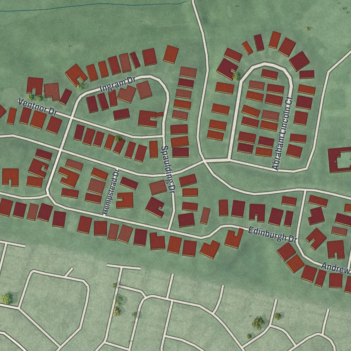 Close-up of the map of Concordia, New Jersey print showing street and building detail