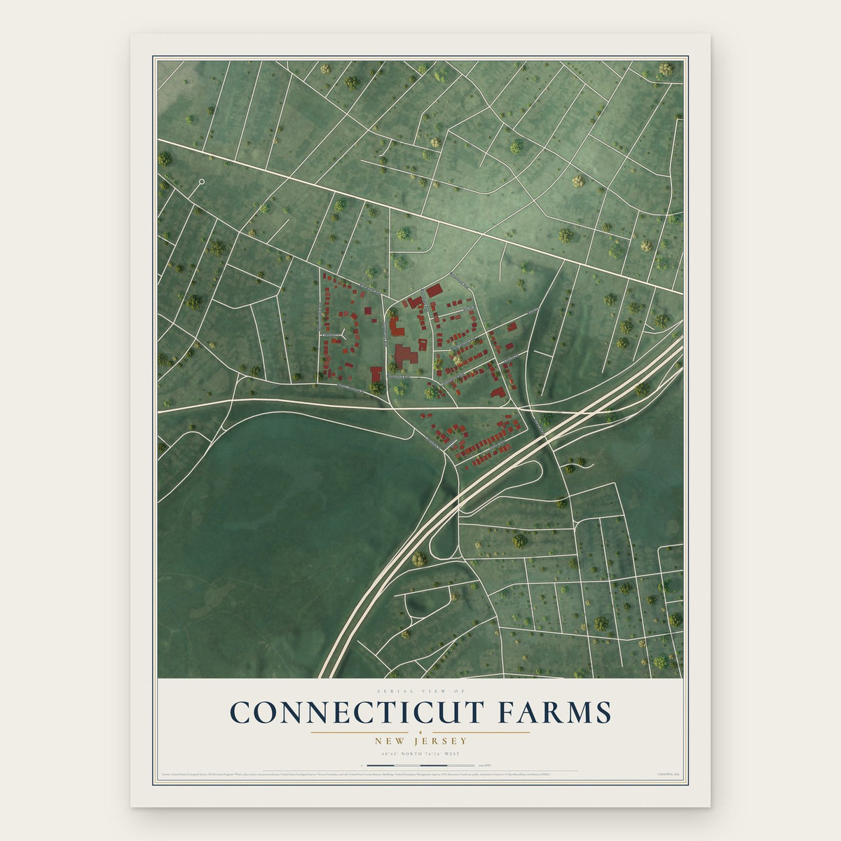 Connecticut Farms, New Jersey map print, the full design