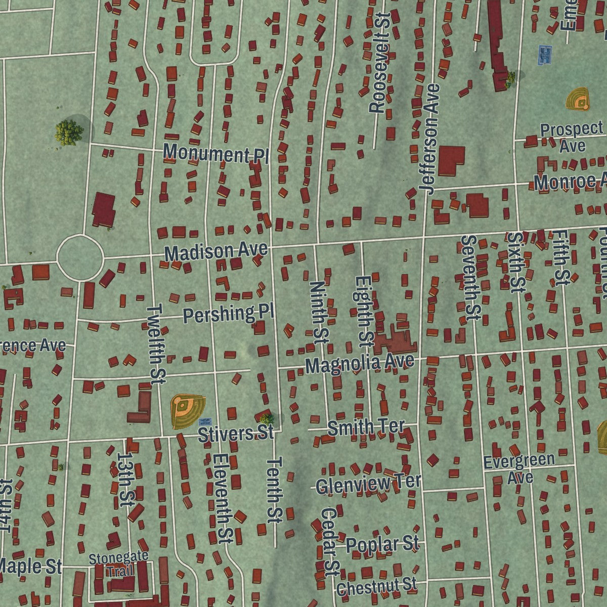 Close-up 1 of the Cresskill, New Jersey map artwork