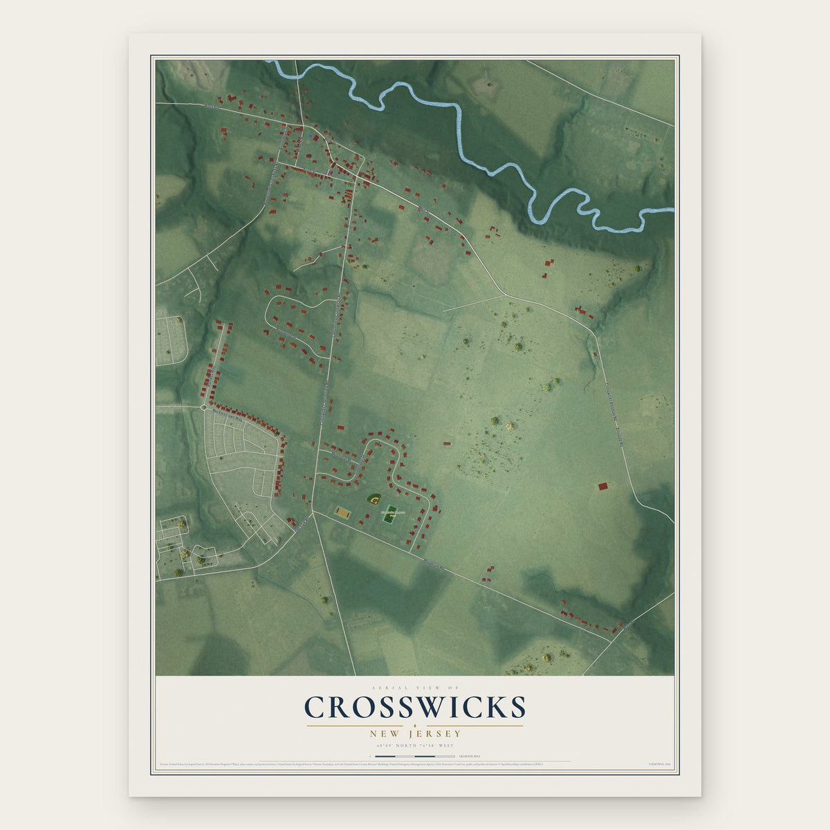 Crosswicks, New Jersey map print, the full design