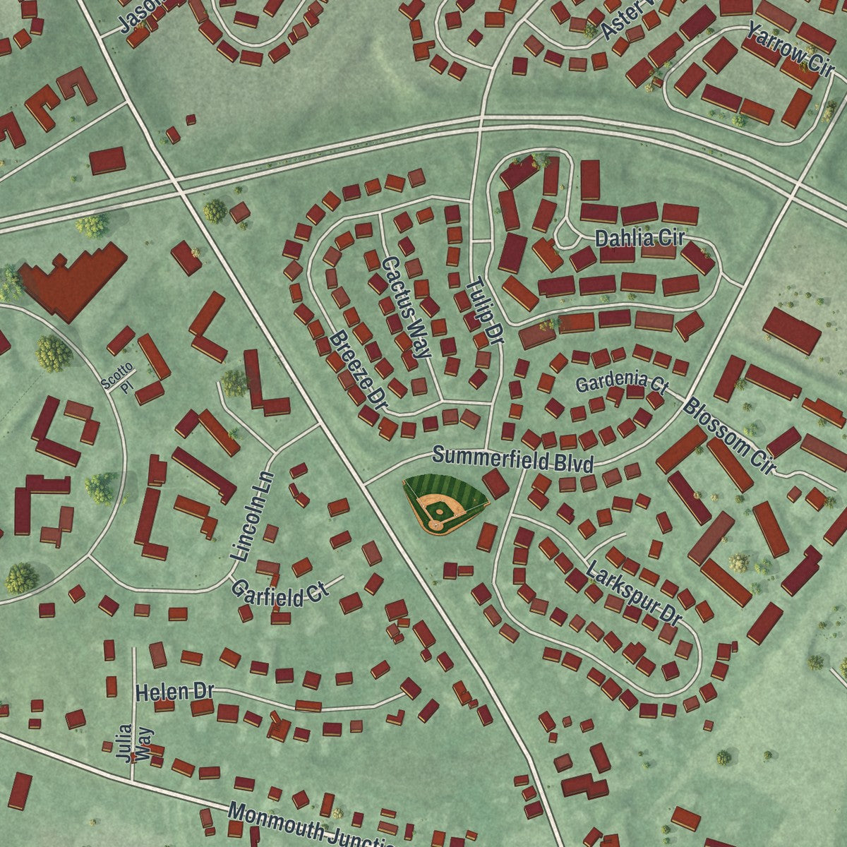 Close-up 1 of the Dayton, New Jersey map artwork