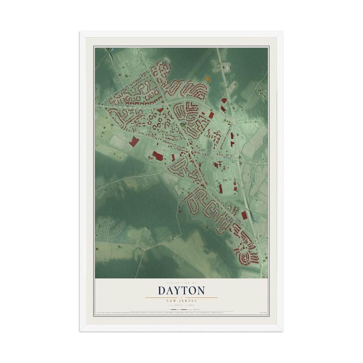 Dayton, New Jersey map print, 12" x 18" W/ White Ayous Wood Frame mockup