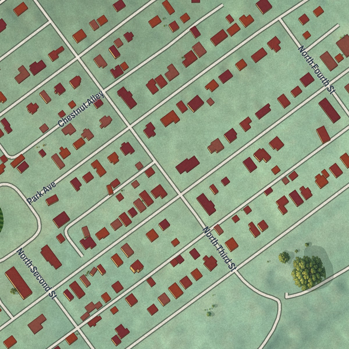 Close-up of the map of Delaware Park, New Jersey print showing street and building detail