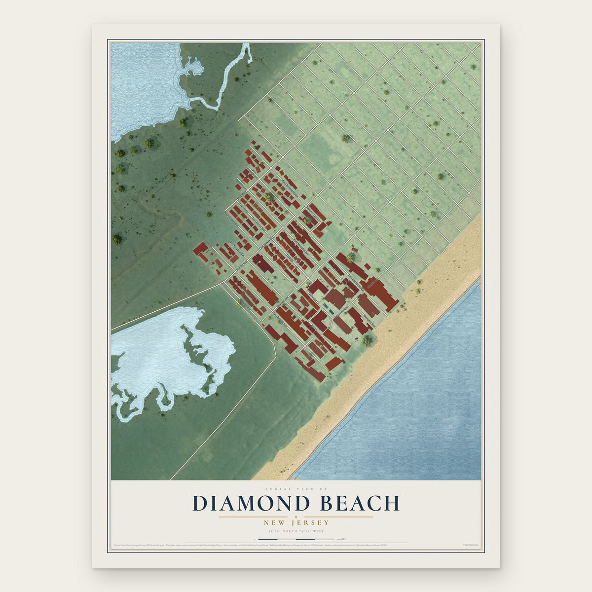 Diamond Beach, New Jersey map print, the full design