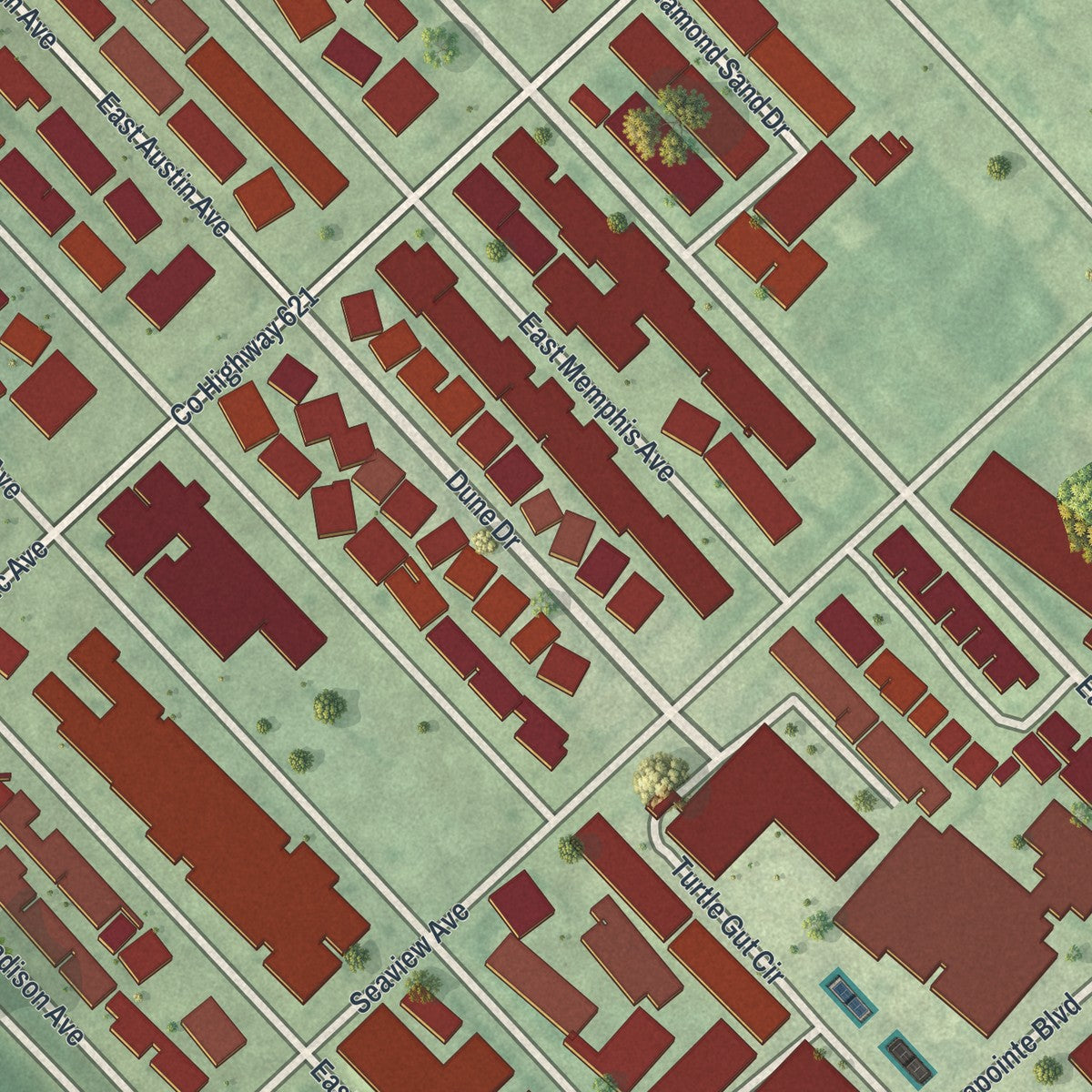 Close-up of the map of Diamond Beach, New Jersey print showing street and building detail