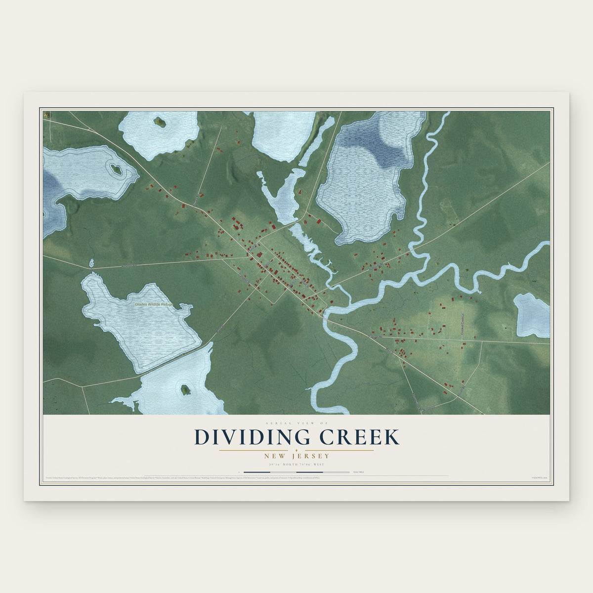 Dividing Creek, New Jersey map print, the full design