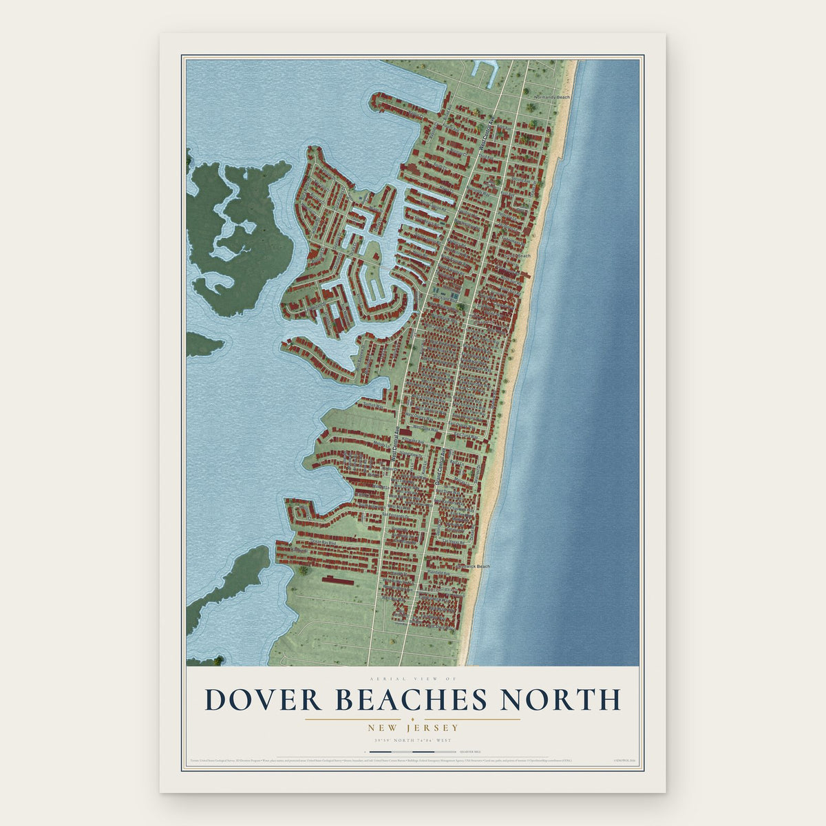 Dover Beaches North, New Jersey map print, the full design