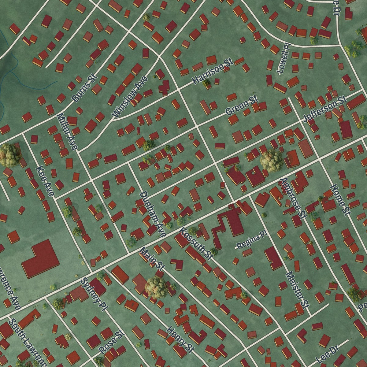 Close-up of the map of East Franklin, New Jersey print showing street and building detail