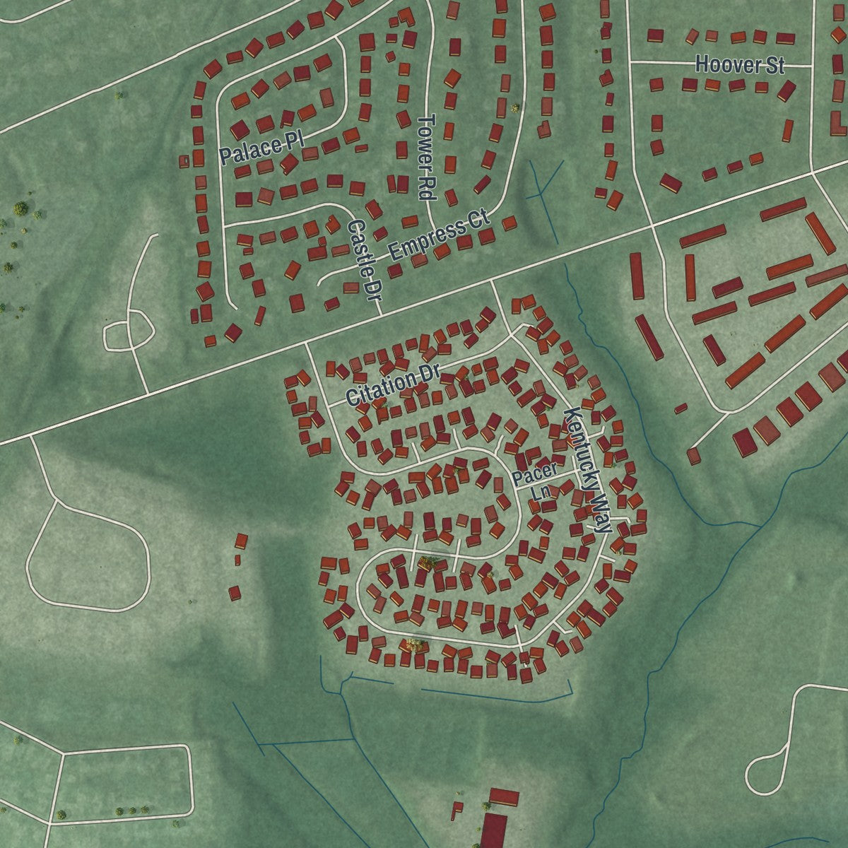 Close-up of the map of East Freehold, New Jersey print showing street and building detail
