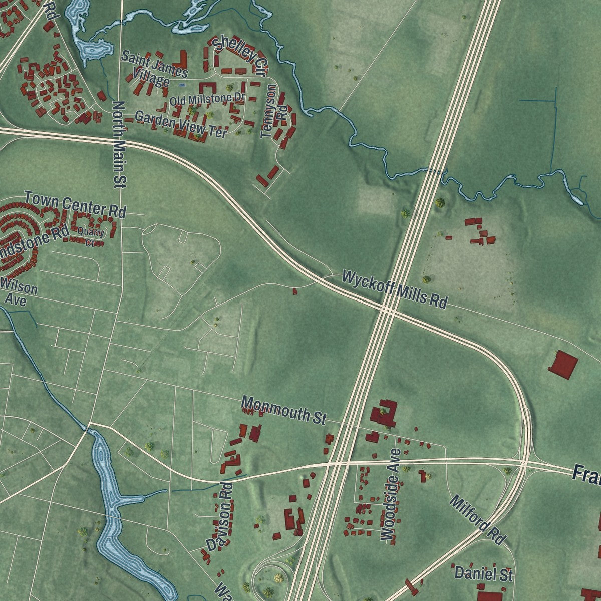 Close-up 2 of the East Windsor, New Jersey map artwork