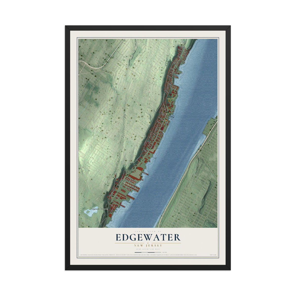 Edgewater, New Jersey map print, 12" x 18" W/ Black Ayous Wood Frame mockup