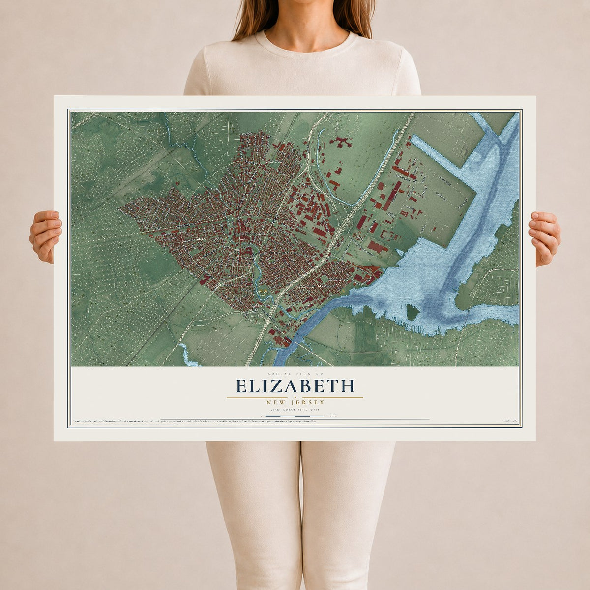 Elizabeth, New Jersey map print, 24" x 36" Archival Matte Print mockup