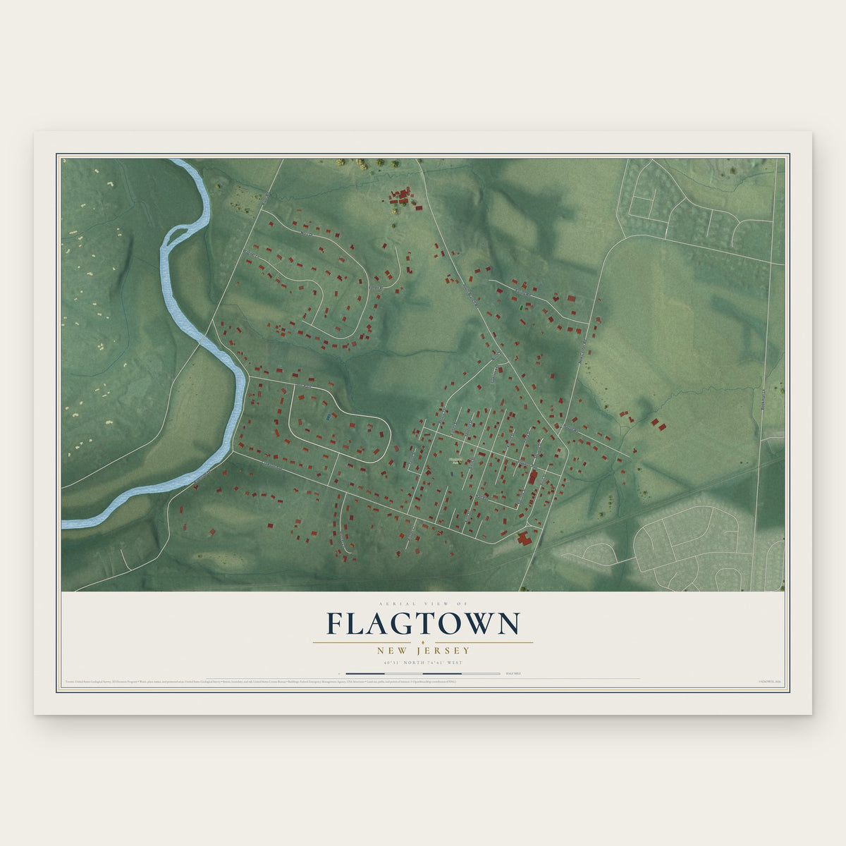 Flagtown, New Jersey map print, the full design