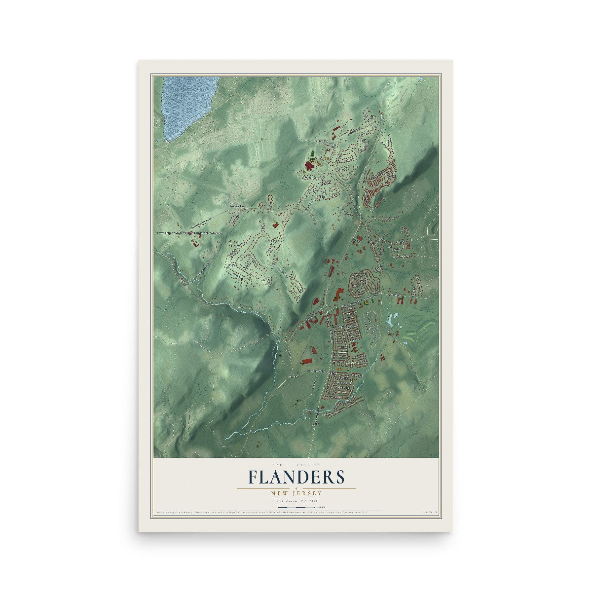 Flanders, New Jersey map print, 12" x 18" Archival Matte Print mockup