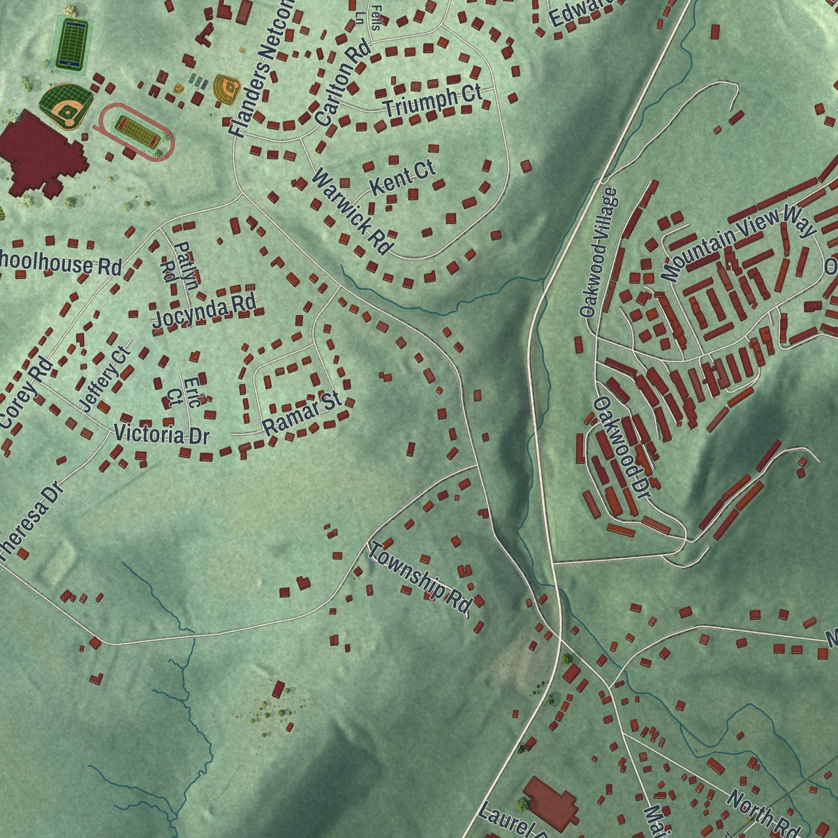 Close-up 1 of the Flanders, New Jersey map artwork