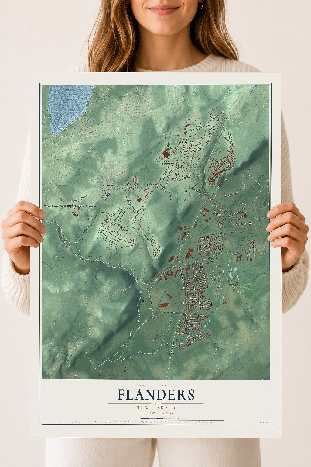 Flanders, New Jersey map print, 18" x 24" Archival Matte Print mockup