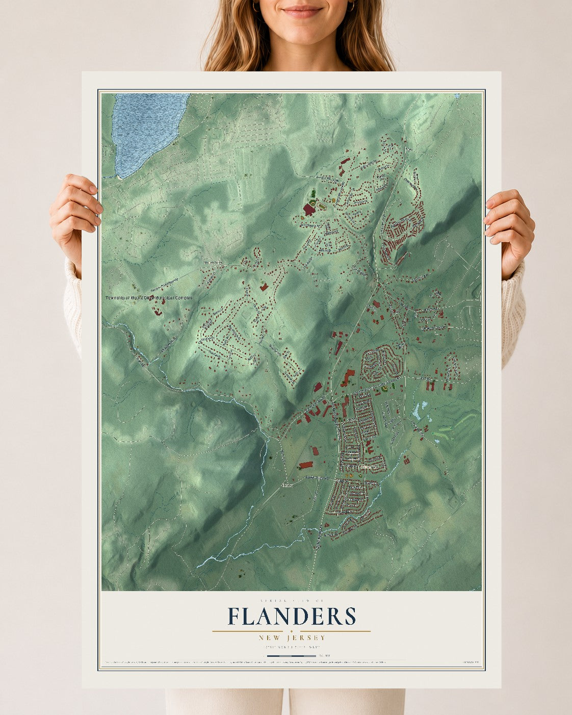 Flanders, New Jersey map print, 24" x 36" Archival Matte Print mockup