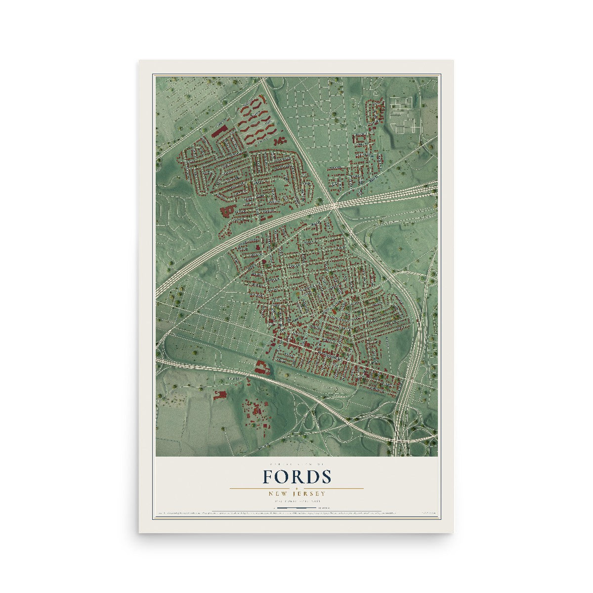 Fords, New Jersey map print, 12" x 18" Archival Matte Print mockup