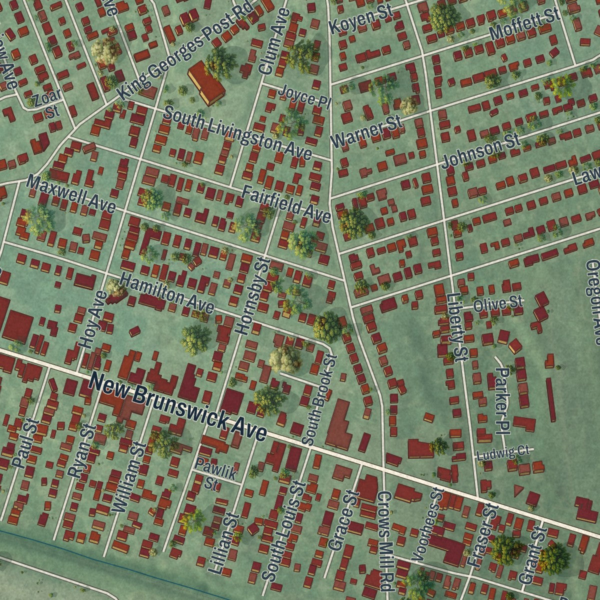 Close-up 1 of the Fords, New Jersey map artwork