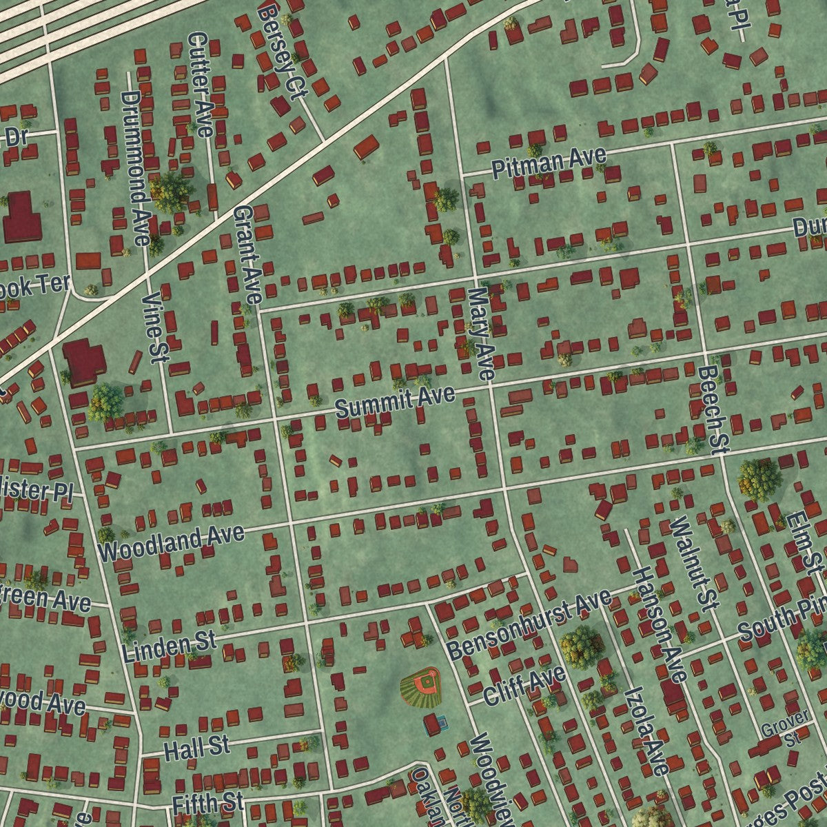 Close-up 2 of the Fords, New Jersey map artwork