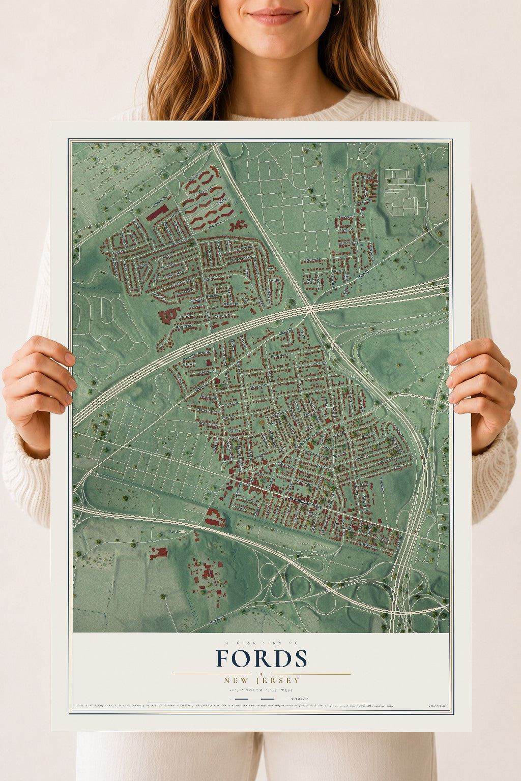 Fords, New Jersey map print, 18" x 24" Archival Matte Print mockup