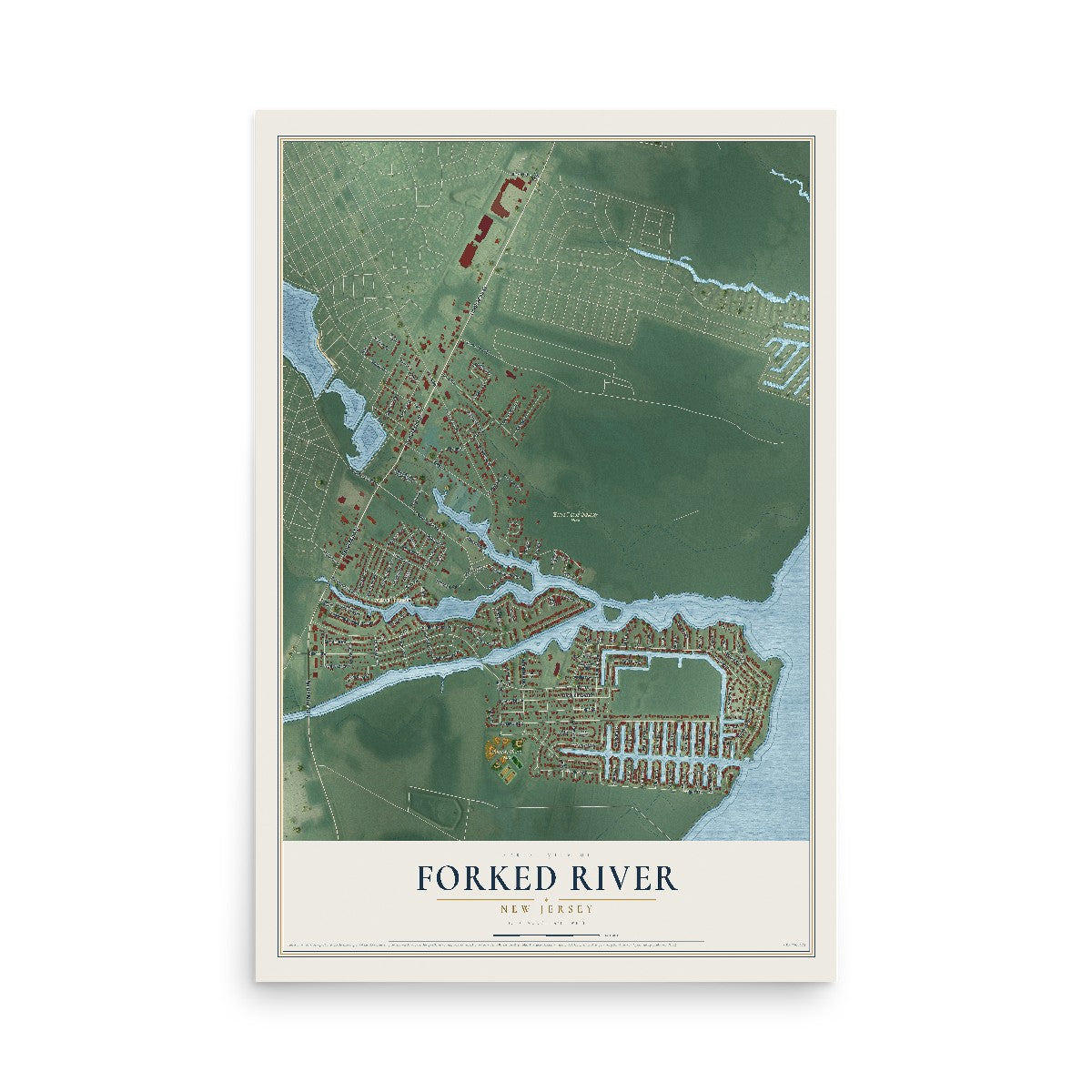 Forked River, New Jersey map print, 12" x 18" Archival Matte Print mockup